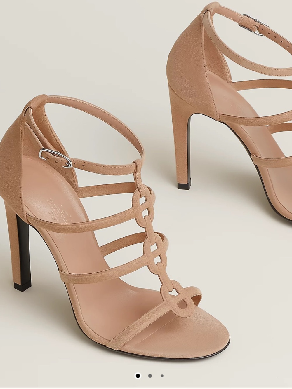 Hermes Perlino Strappy T-Grid High Heel Sandal — Beige